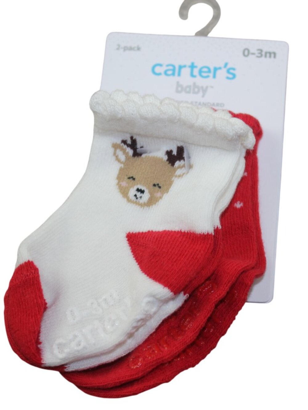 Carter's Christmas Socks 2-Pack Baby Girls Size 0-3 months Reindeer Red Dot NWT